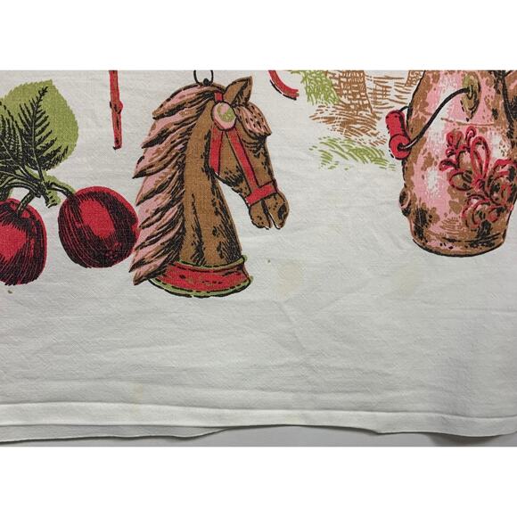 Tablecloth Blue White Embroidered Floral Striped Edge Vintage READ - Picture 10 of 14